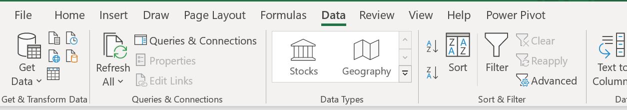 Data tab in ribbon